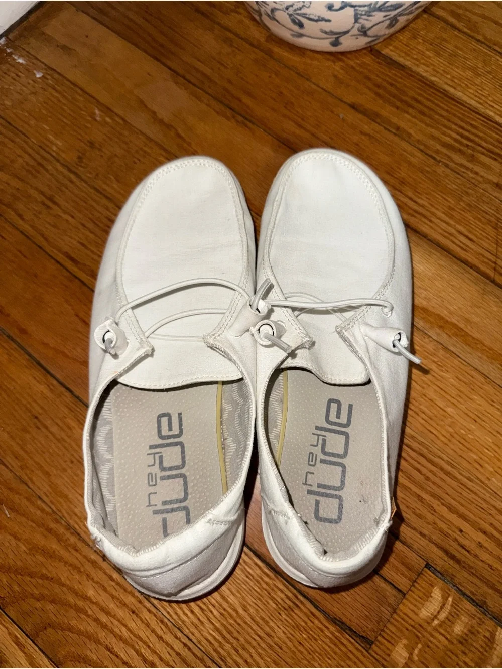HEYDUDE Women’s White Canvas Casual Slip-On Shoes
